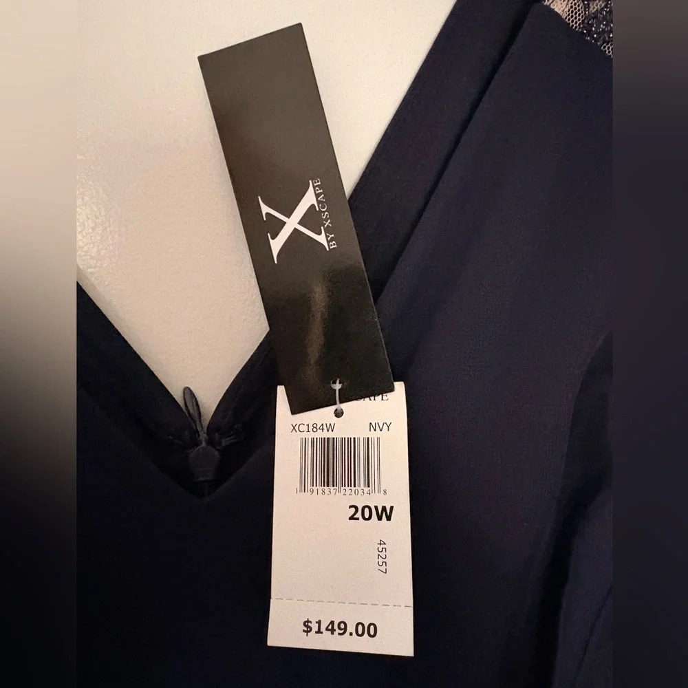 Xscape Asymmetrical Navy Dress. 20W - Picture 7 of 7